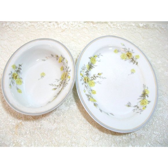 Charles Ahrenfeldt Limoges Oval Platter And Oval Bowl, Yellow Roses - Picture 2 of 6